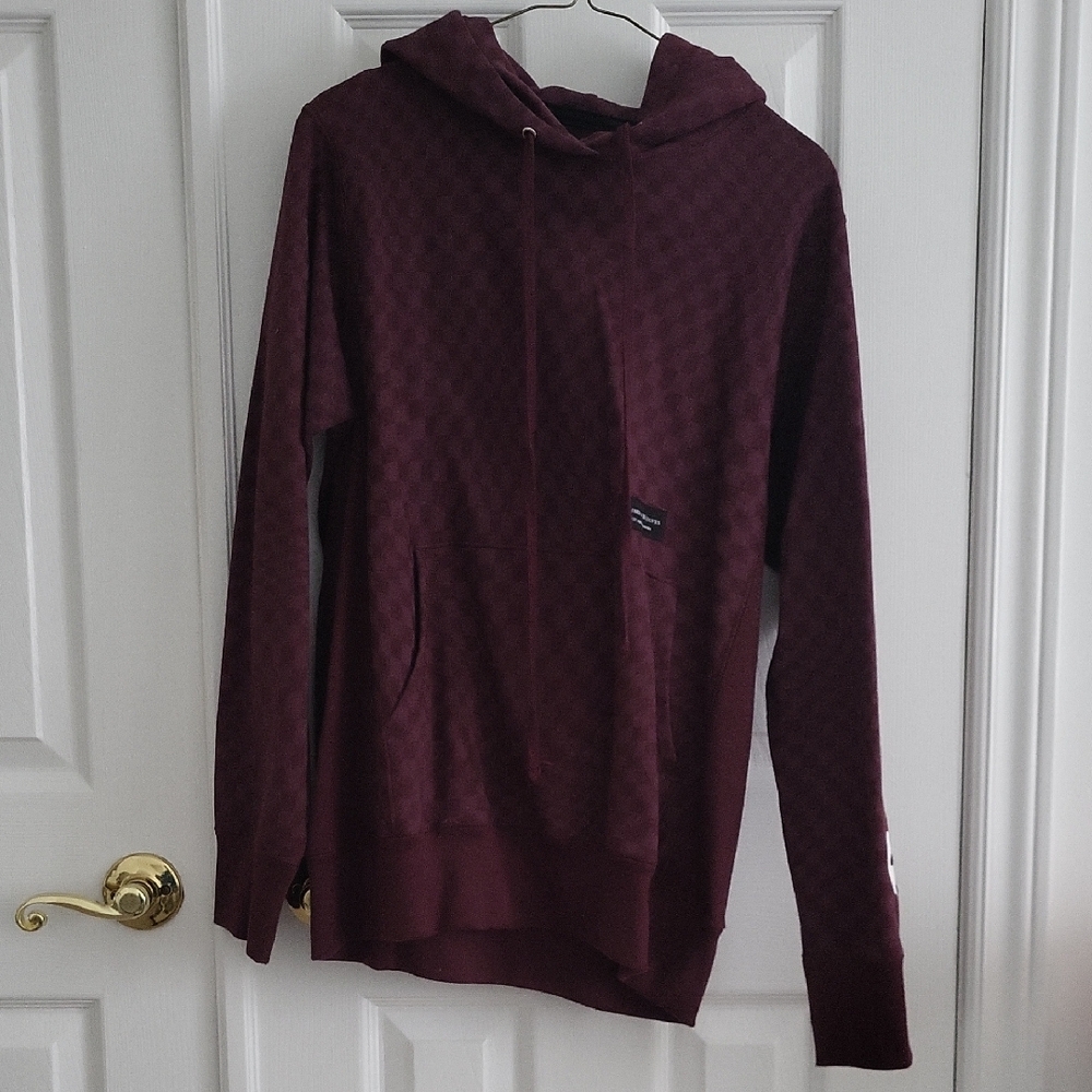 RAISED BY WOLVES Men's Burgundy checker pattern Hoodie